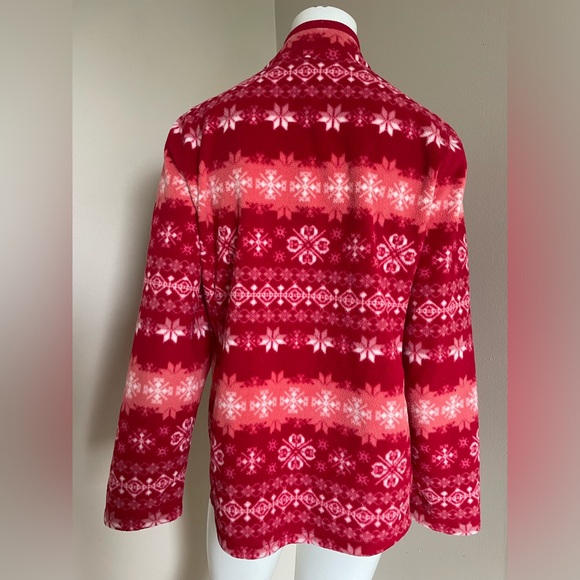Talbots Fleece Jacket Red White Snowflake Full Zip Cozy Soft Size Large - Picture 6 of 13